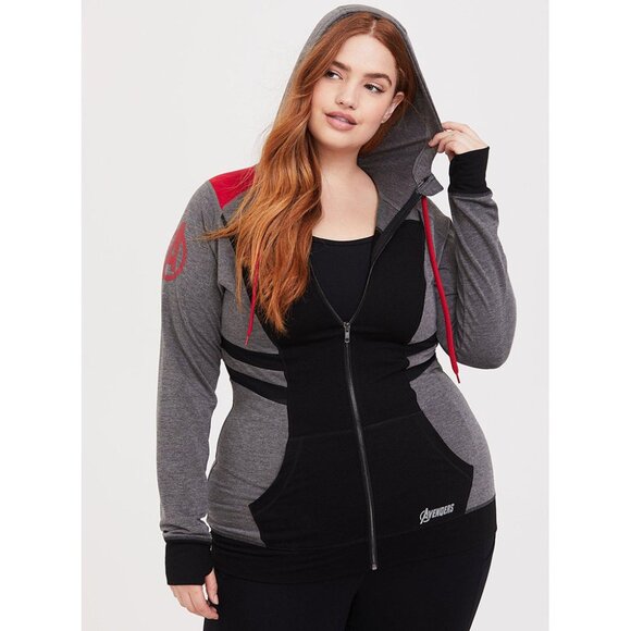 Torrid Her Universe Marvel Avengers Endgame Red & Black Mesh Zip Active Hoodie - Picture 1 of 6